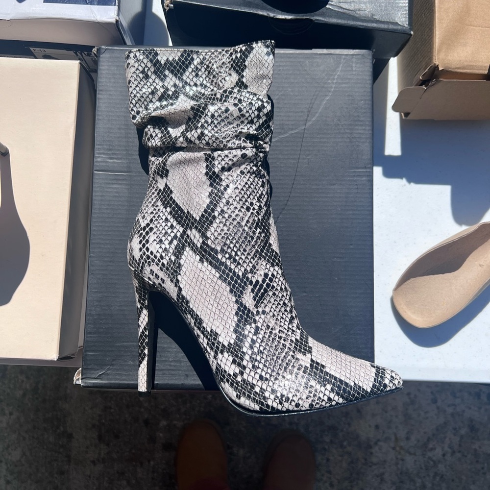olivia ferguson snake fabric boots